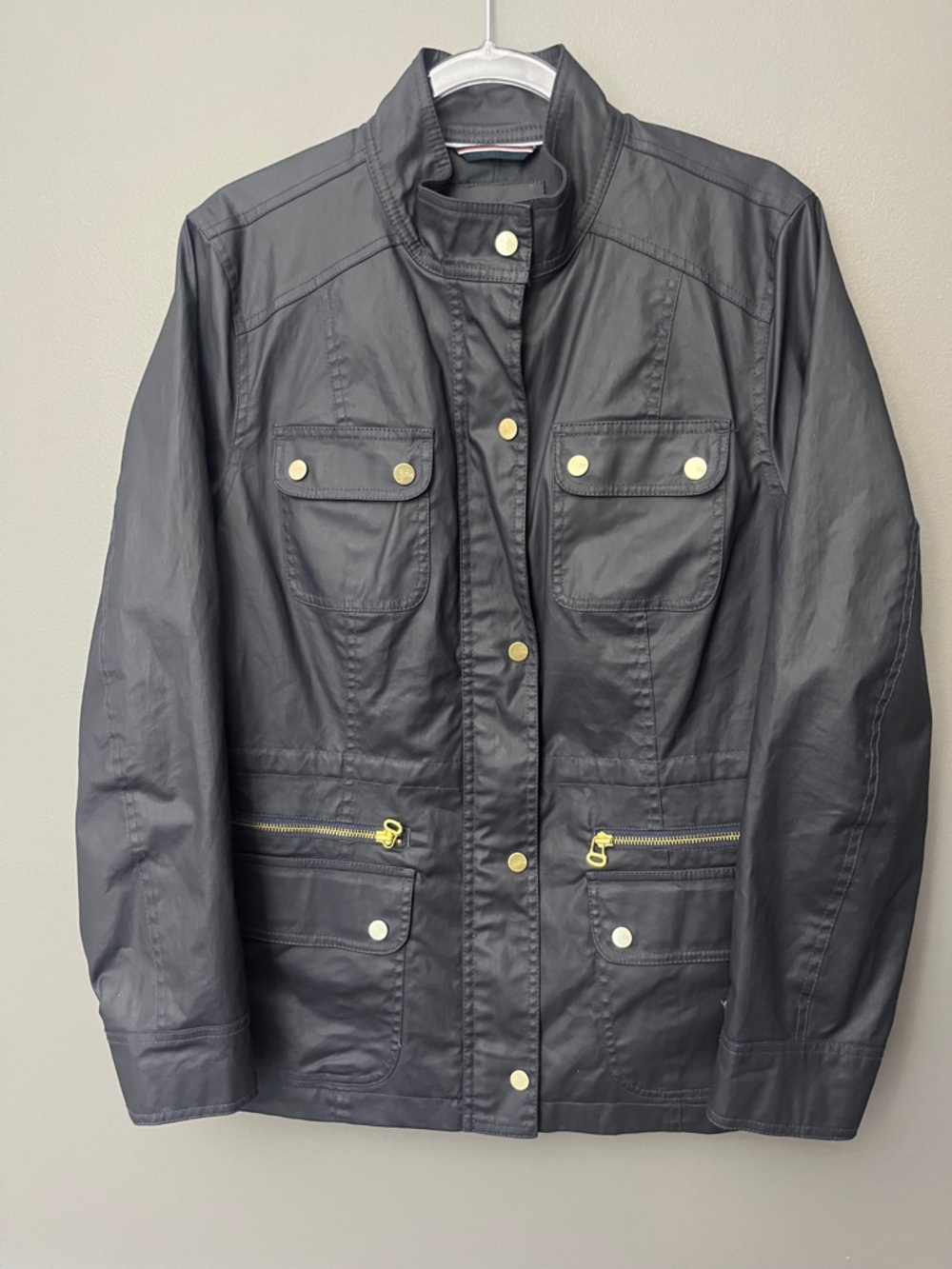Tommy Hilfiger Women’s Navy Utility Rain Jacket with Gold Hardware - Size XL